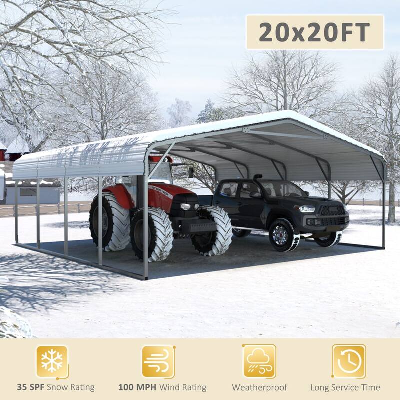 VEIKOUS Metal Carport, Heavy Duty Steel Carport Garage and Shelter, White