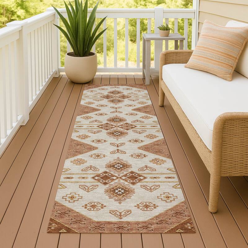 Machine Washable Indoor/ Outdoor Global Hiawatha Chantille Rug - Paprika - 2'3" x 7'6"