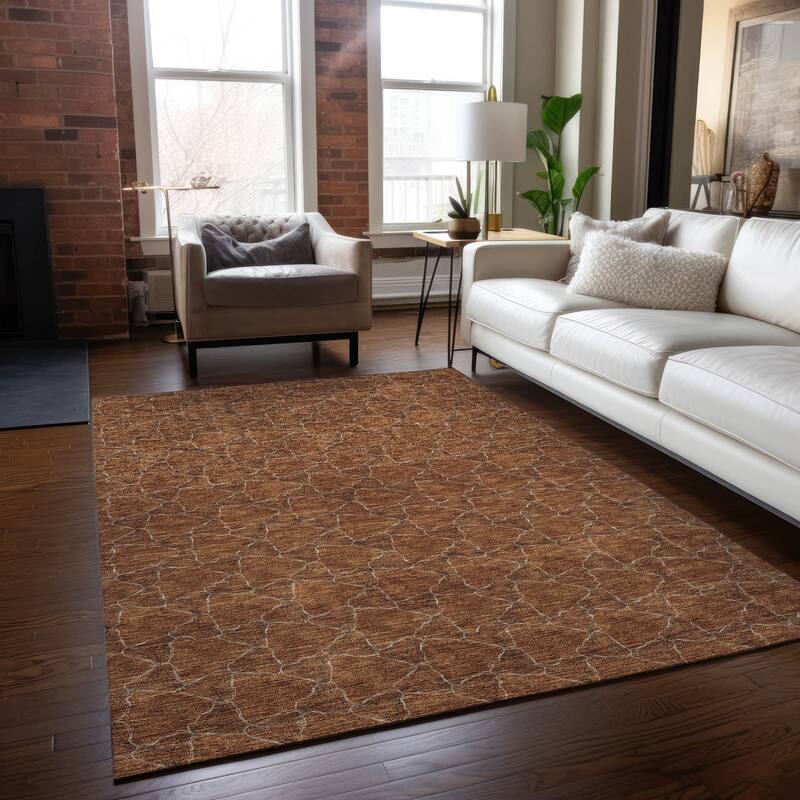 Machine Washable Indoor/ Outdoor Abstract Trellis Chantille Rug