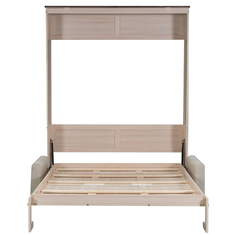 Queen Size Murphy Bed with Upholstered Sofa & LED Light by Harper&Bright Designs