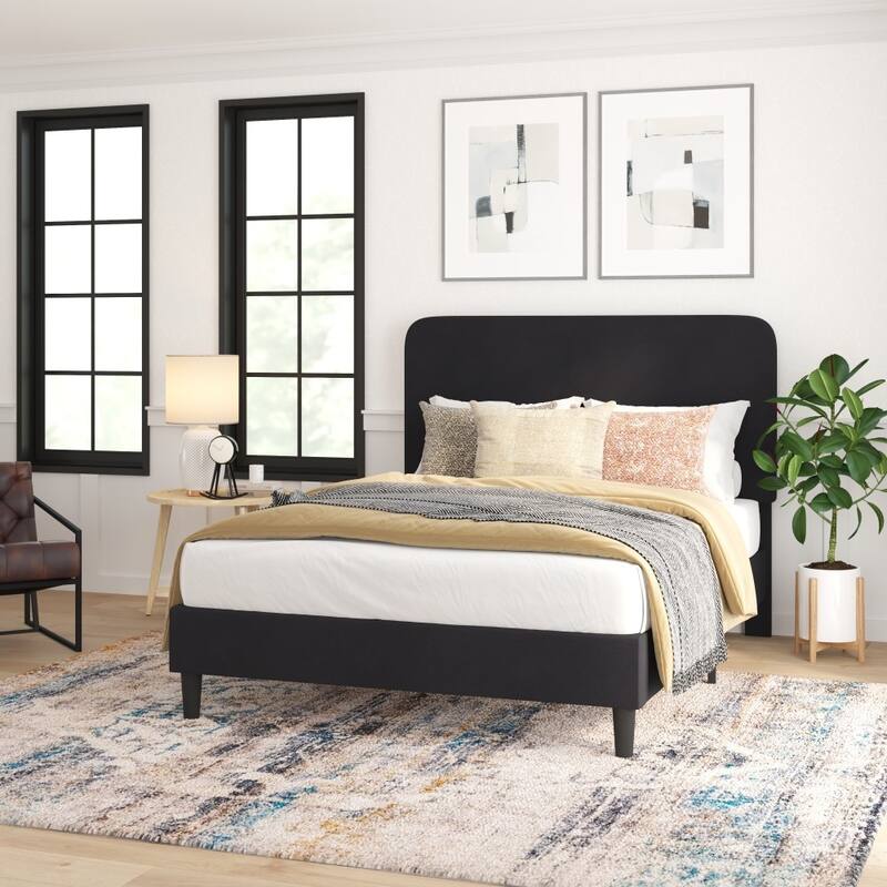 Platform Bed with Headboard - No Foundation Needed - Charcoal - Queen