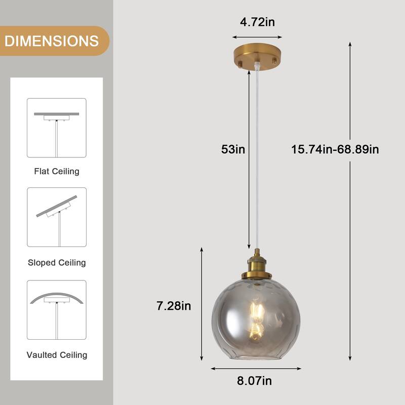 1-Light Glam Modern Metal Hanging Foyer Pendant Light with Glass Shade for Kitchen Island
