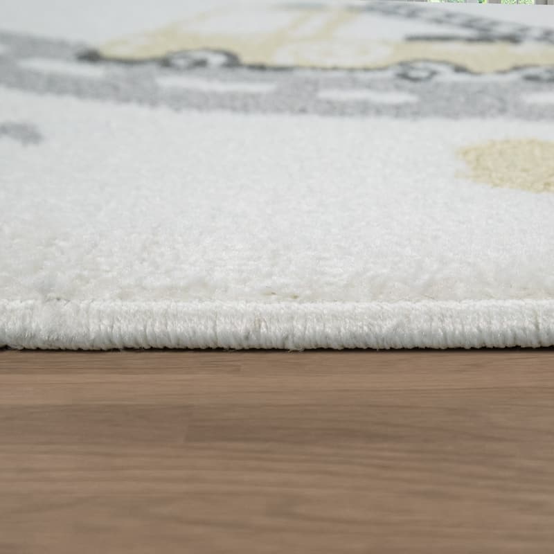 Nursery Rug with Streets Cars and Trees Motif in Pastel Colors