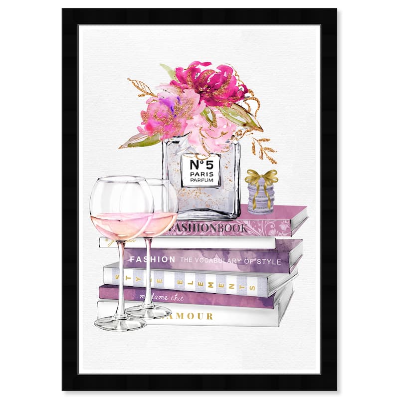 Wynwood Studio Prints Fashion and Glam Books and Wine Print Pink and Glam Wall Art Canvas Print