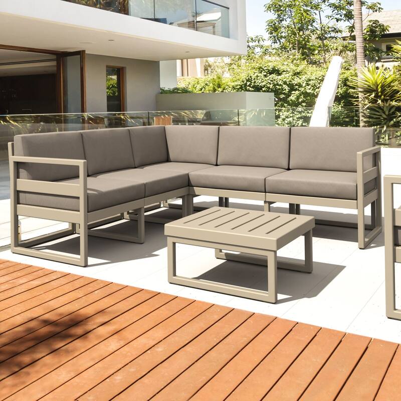 2 Piece Taupe Outdoor Patio Sectional Lounge Set with Sunbrella Cushion 78.75"