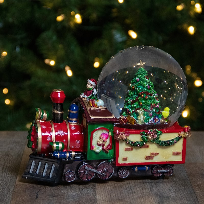 Christmas Train with Tree Musical Snow Globe Decoration - 8"