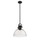 preview thumbnail 3 of 1, Yep by Golden Lighting Hines 1-light 14in Pendant in Matte Black and Seeded Glass
