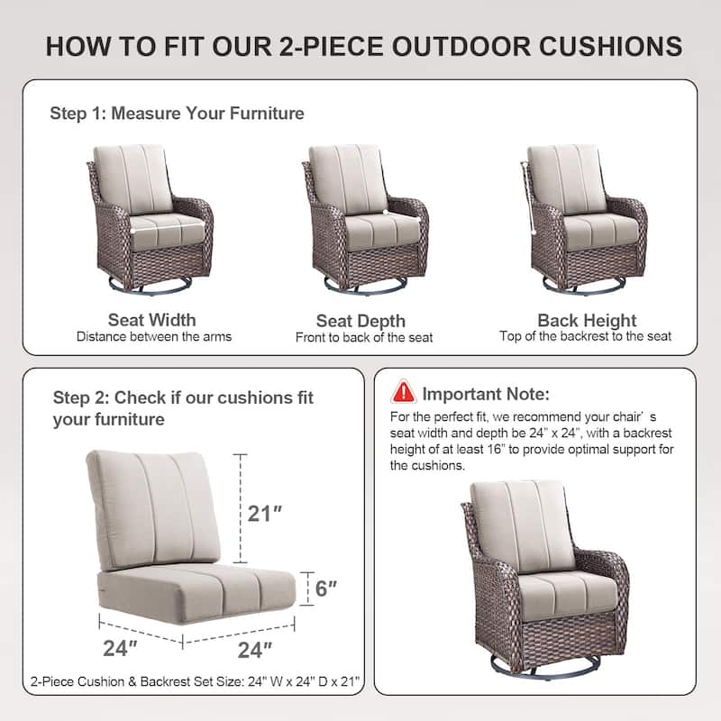 Gymojoy 24"x24"x6" Patio Thick Cushions & Pillows Set - Channel-Tufted Design Deep Seat Water & Fade Resistant Cushion Set
