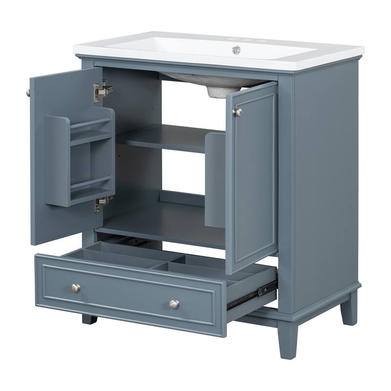 30" Bathroom Vanity with Sink Combo, Multi-functional Bathroom Cabinet with Doors and Drawer, Solid Frame and MDF Board