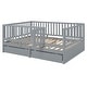 preview thumbnail 93 of 118, Wood Cribs Convertible Toddler Bed with Fence Guardrails and 2 Drawers Split into Independent Floor Bed and Daybed Slat Support