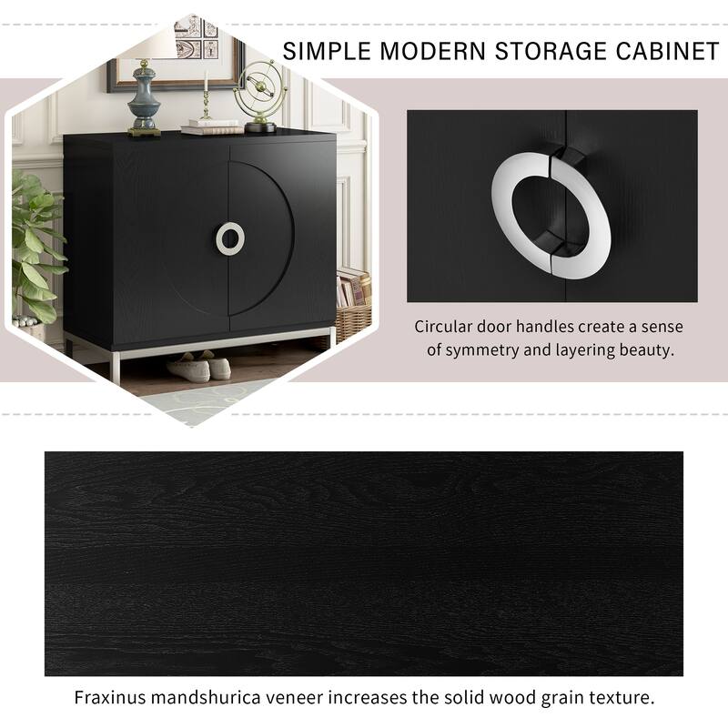 Modern Storage Cabinet with Adjustable Wooden Shelves and Metal Leg Frame for Living Room, Entryway, Dining Room