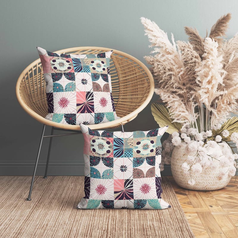 Zellige Dreamscapes Faux Suede Reversible Throw Pillow Blue and Pink