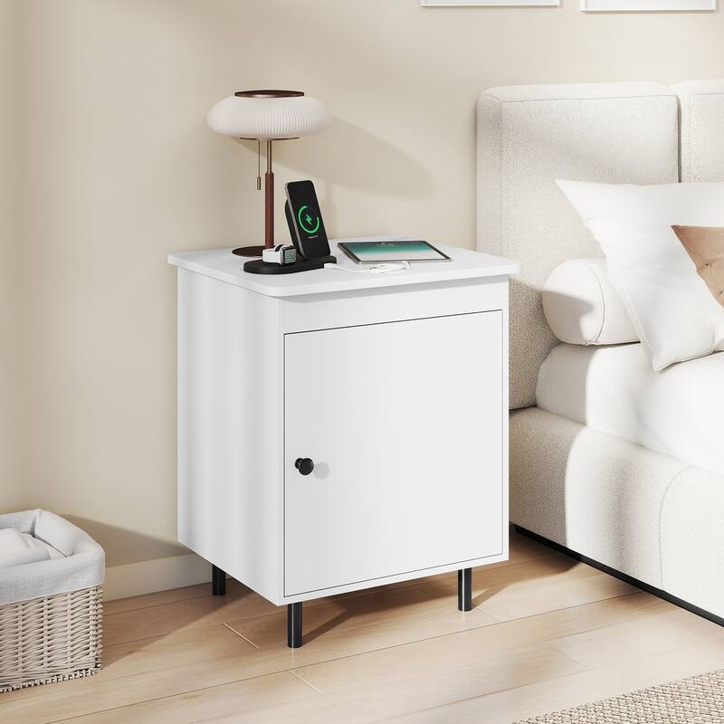 Gymax Nightstand Mid Century Modern End Table w/Door Heavy-Duty Metal