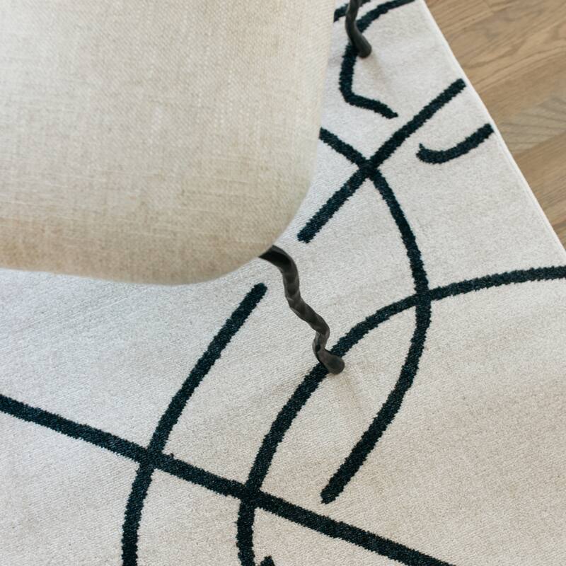 Quartz Mid-Century Abstract Lines Beige/ Black Area Rug