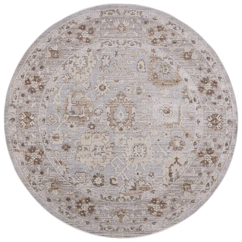 SAFAVIEH Miranda Jeannett Traditional Rug - 6'6" Round - Grey/Ivory Beige