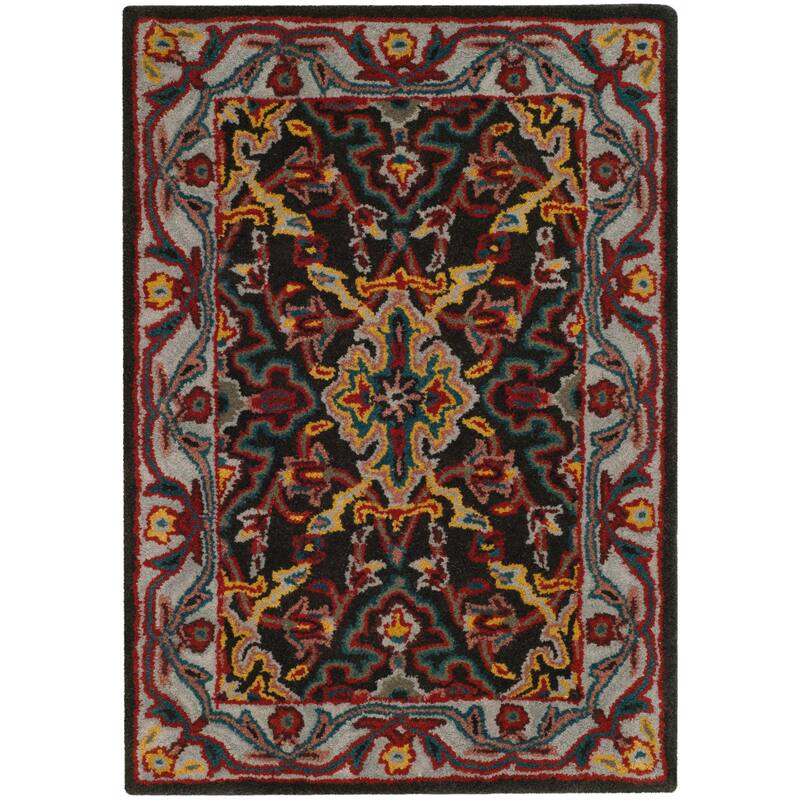 SAFAVIEH Handmade Heritage Blocks Traditional Oriental Wool Rug - 2' x 3' - Charcoal/Ivory