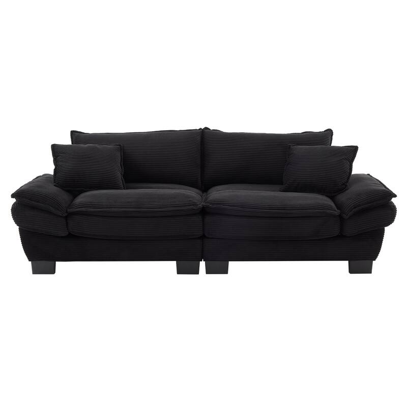 84 Inch Modern Style Sleeper Sofa, Corduroy Upholstered Sofa with Pillows,Deep Seat