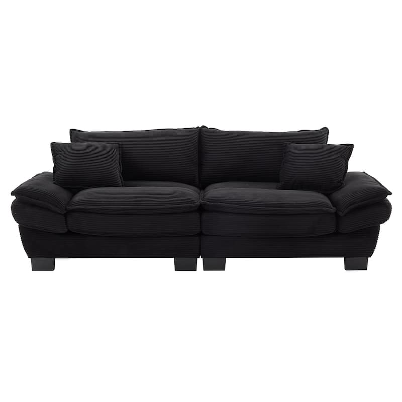 Corduroy Upholstered Loveseat Sofa, 2 Seater Sofa with Pillows, Deep Seat Sectional Sofa with Removable Cushions - Black