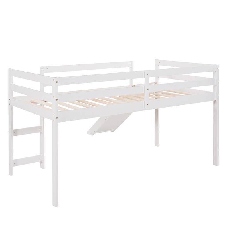 Twin Size Platform Bed Loft Bed with Ladder, Slide and Guardrails
