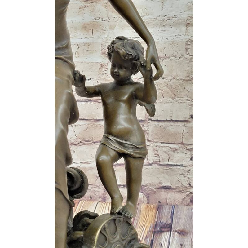 Fantasy Winged Fairy With Mythical Puti Baby Angel Sculpture Signed Moreau Decor