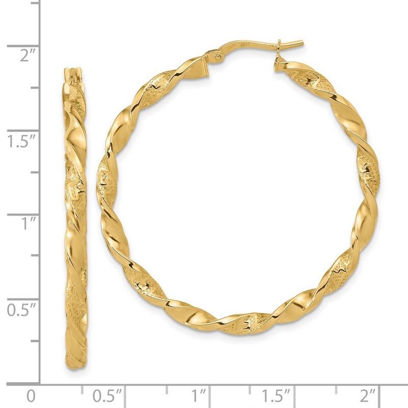 Curata 14k Yellow Gold Polished Textured Twisted Hoop Earrings - 42.5mm