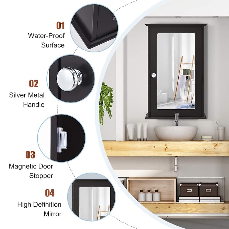 Mirrored Bathroom Cabinet Wall Mount Storage Cabinet with Single Door