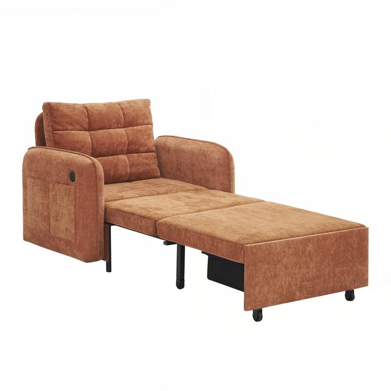 80" Extra Long Pull Out Sleeping Lounge with USB Charging, Storage Pockets and Box