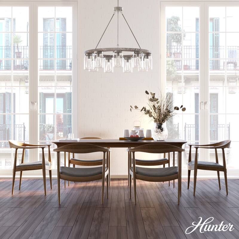 Hunter Devon Park 9-Light Chandelier, Wagon Wheel - Dining Room - Rustic, Farmhouse, Clear Glass