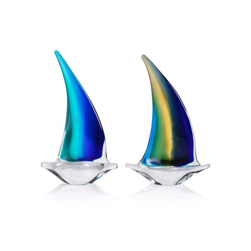 Marisol 2-Piece Assorted Set Decorative Glass Sailboats - Small- 8"