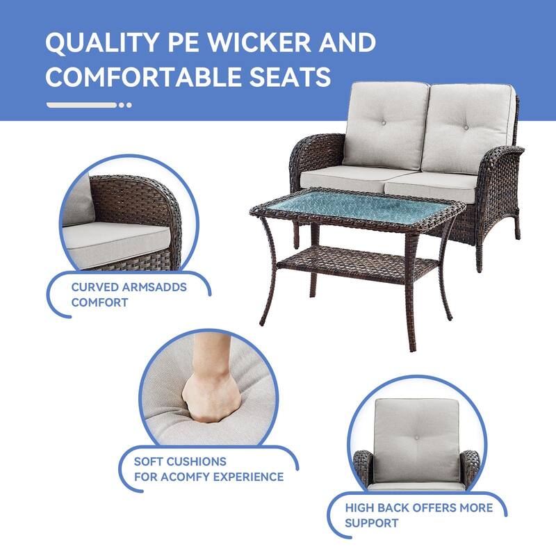 Gymojoy Outdoor Loveseat Sofa Coffee Table Rocking Chair SIde Table Set