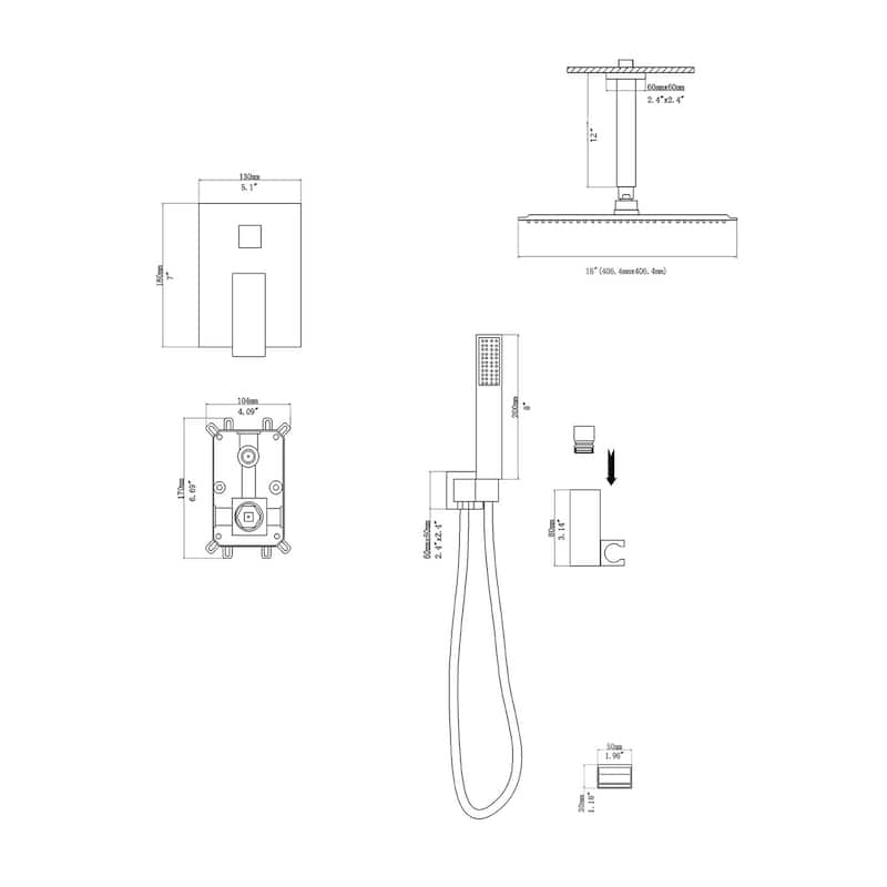 Topcraft 16-inch Ceiling Mount Square Shower System with Rough-in Valve - 16*16