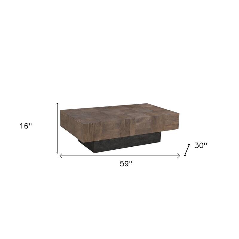 HomeRoots 59" Dark Brown And Black Solid Wood Coffee Table - 59