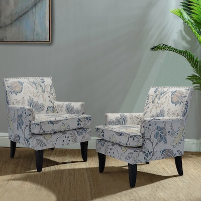 HULALA HOME Classic Patterned Upholstered Nailhead Trim Armchairs Set of 2