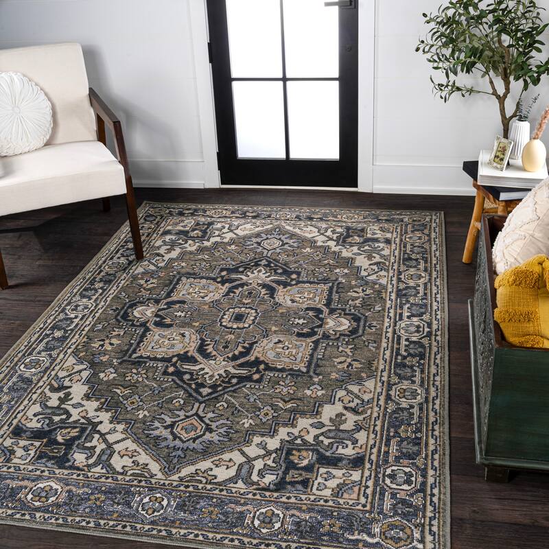 JONATHAN Y Victoria Ornate Large Medallion Machine Washable Area Rug