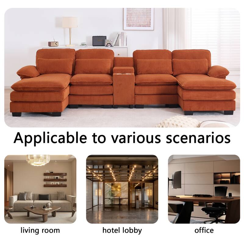 124" Modern Modular Sofa with Double Recliner and USB Port with Center Console