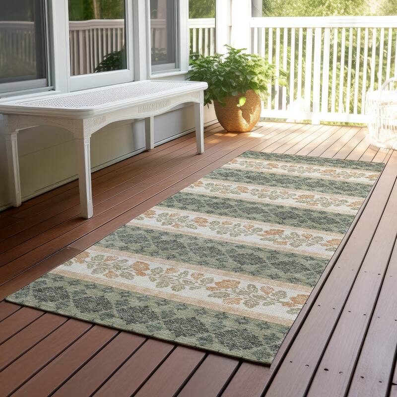 Machine Washable Indoor/ Outdoor Stripe Sochi Chantille Rug - Sage - 2'3" x 7'6"