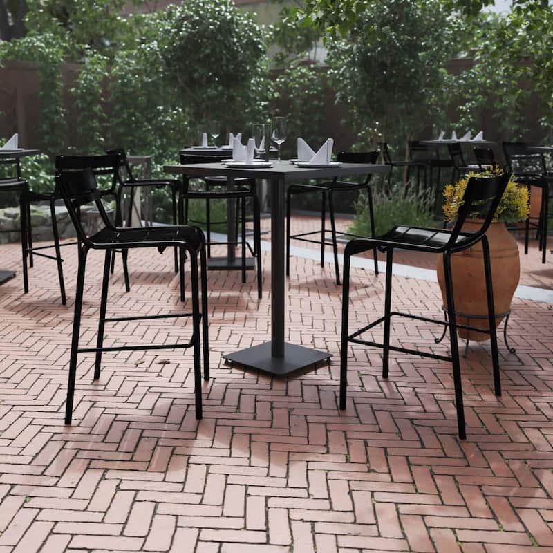 2PK Modern Commercial Grade 2 Slat Indoor/Outdoor Steel Bar Stool - Black