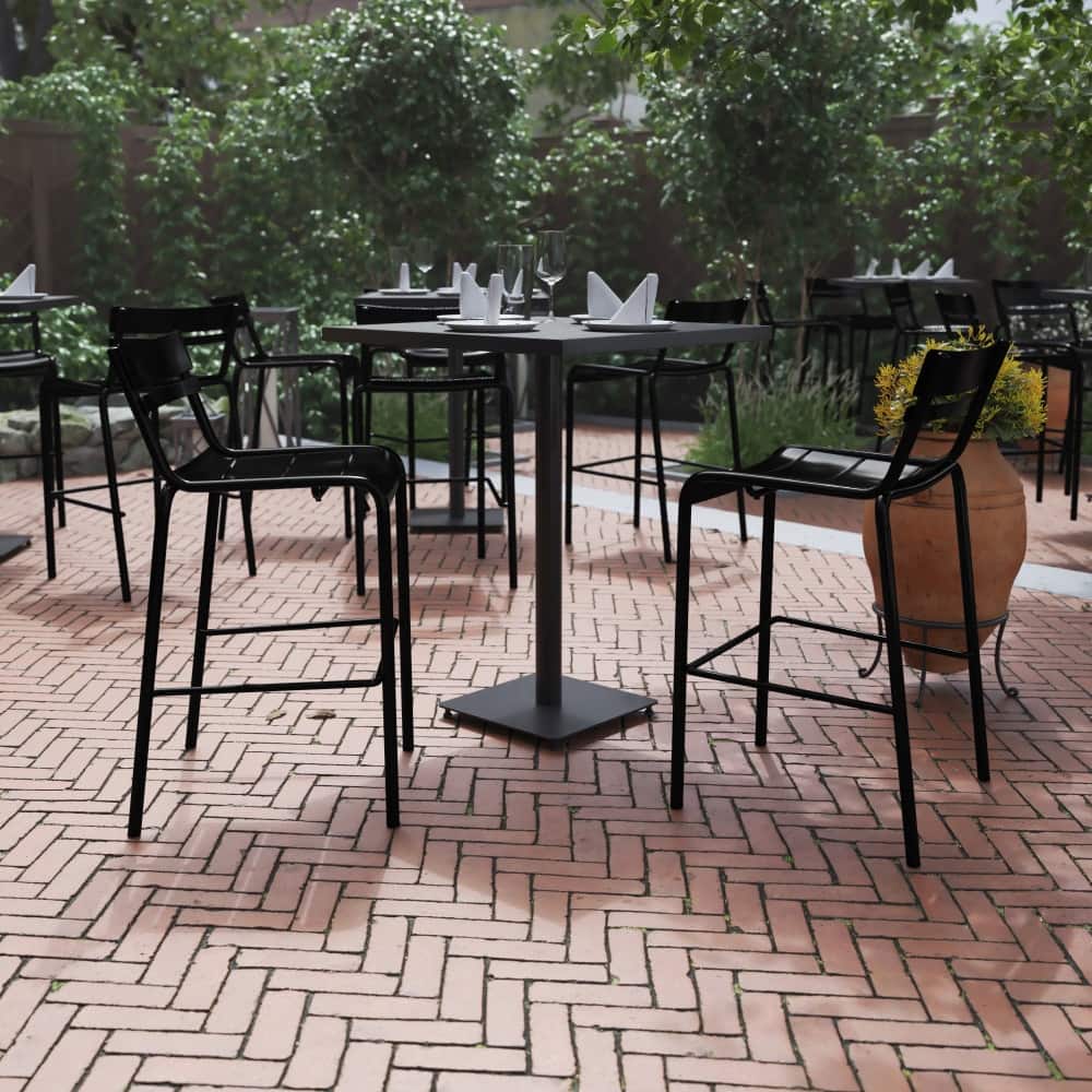 2PK Modern Commercial Grade 2 Slat Indoor/Outdoor Steel Bar Stool