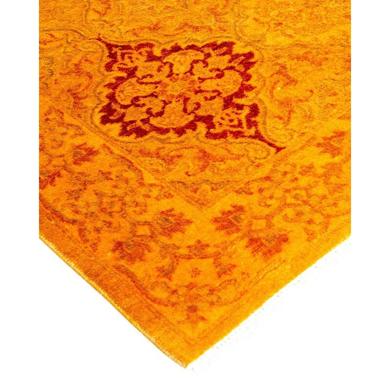 Overton Hand Knotted Wool Vintage Inspired Modern Contemporary Overdyed Gold Runner Rug - 2' 6" x 9' 4"