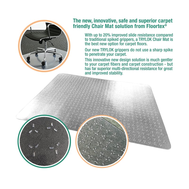 Cleartex® TrYlok® Vinyl Rectangular Chair Mat for Low Pile Carpets up to 1/4"