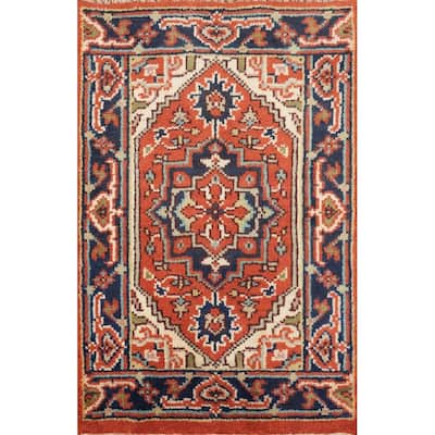 Hand Knotted Oriental 100% Wool Carpet Traditional Medallion Oranges & Rust Heriz (serapi) Area Rug - 3' 0'' X 2' 0''