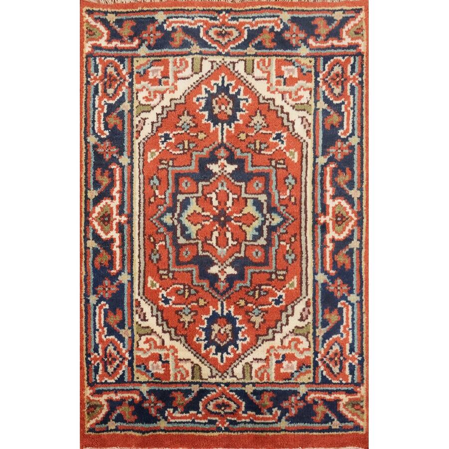 Hand Knotted Oriental 100% Wool Carpet Traditional Medallion Oranges & Rust Heriz (serapi) Area Rug - 3' 0'' X 2' 0''
