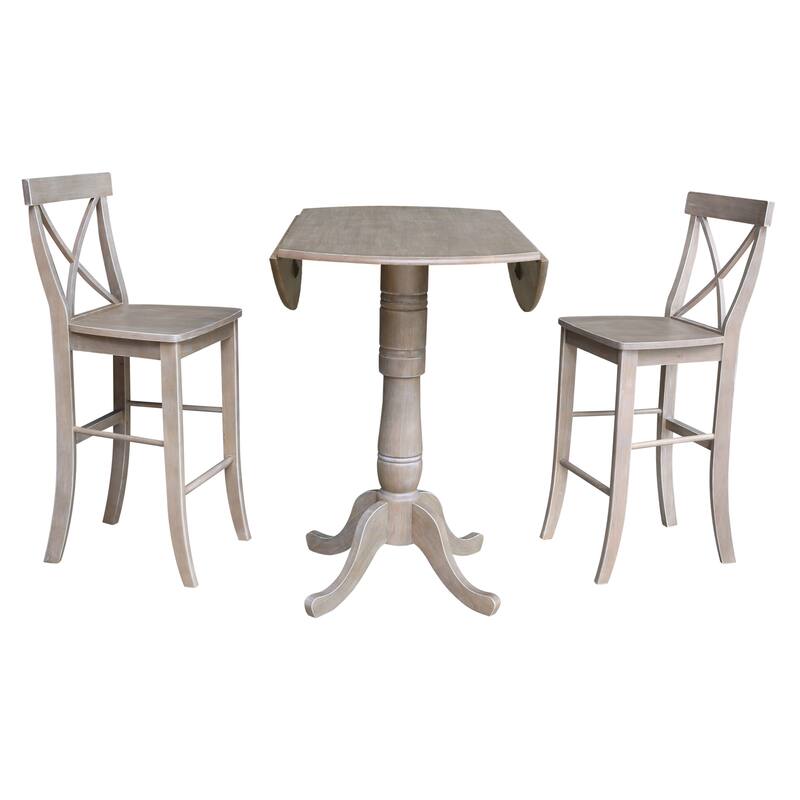 42 in. Round Dual Drop Leaf Bar Height Dining Table with 2 X-back Stools - 3 Piece Set