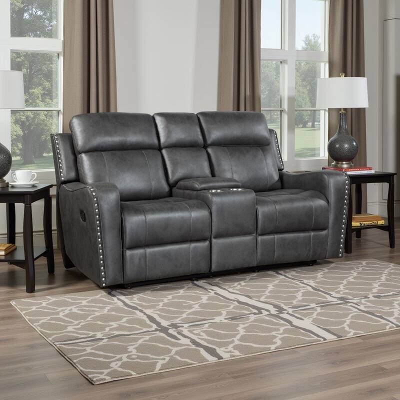 Gimo Dual Manual Recliner Loveseat, Dark Gray Microfiber, 72 Inch