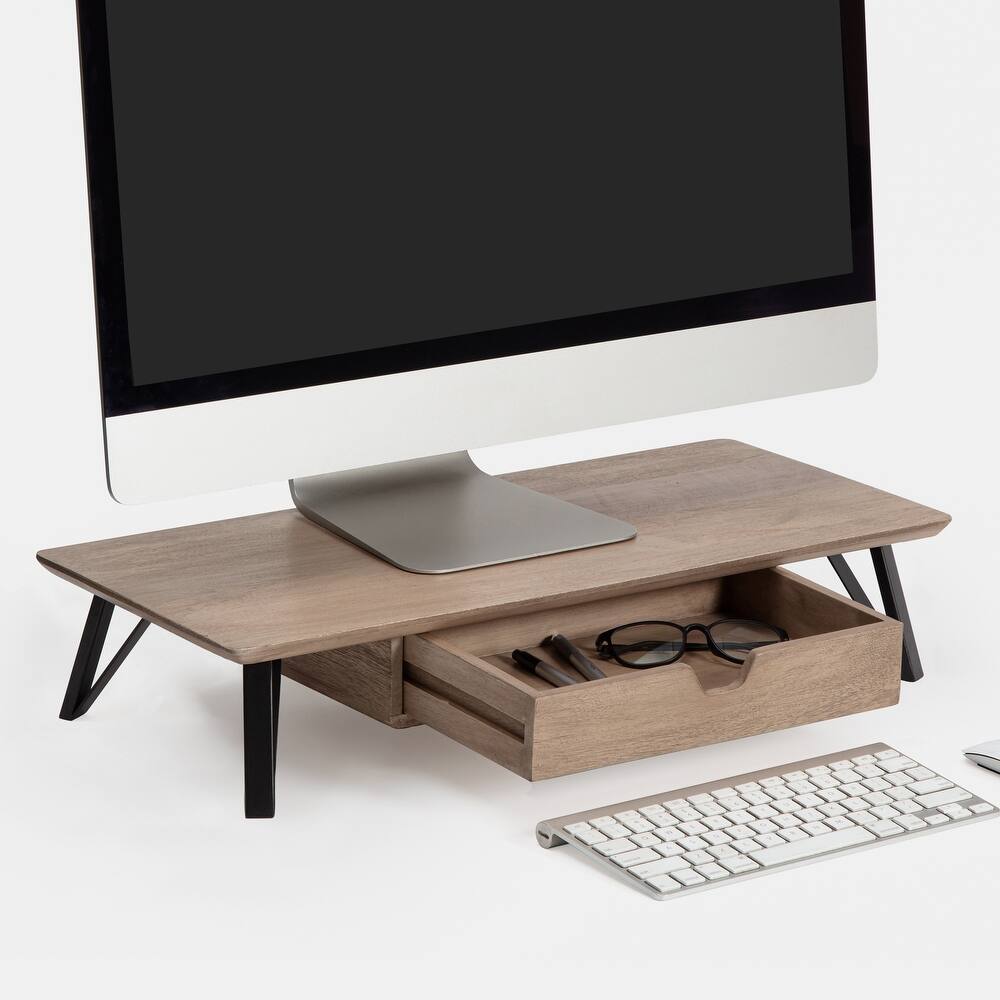 Jani Wood Monitor Stand Riser Desk - Ergonomic Design Stand, Desktop Organizer Table for Home, Office Workspace, Gaming Desk