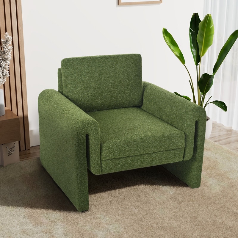 Mid-Century Modern Boucle Accent Chair with Solid Wood Legs