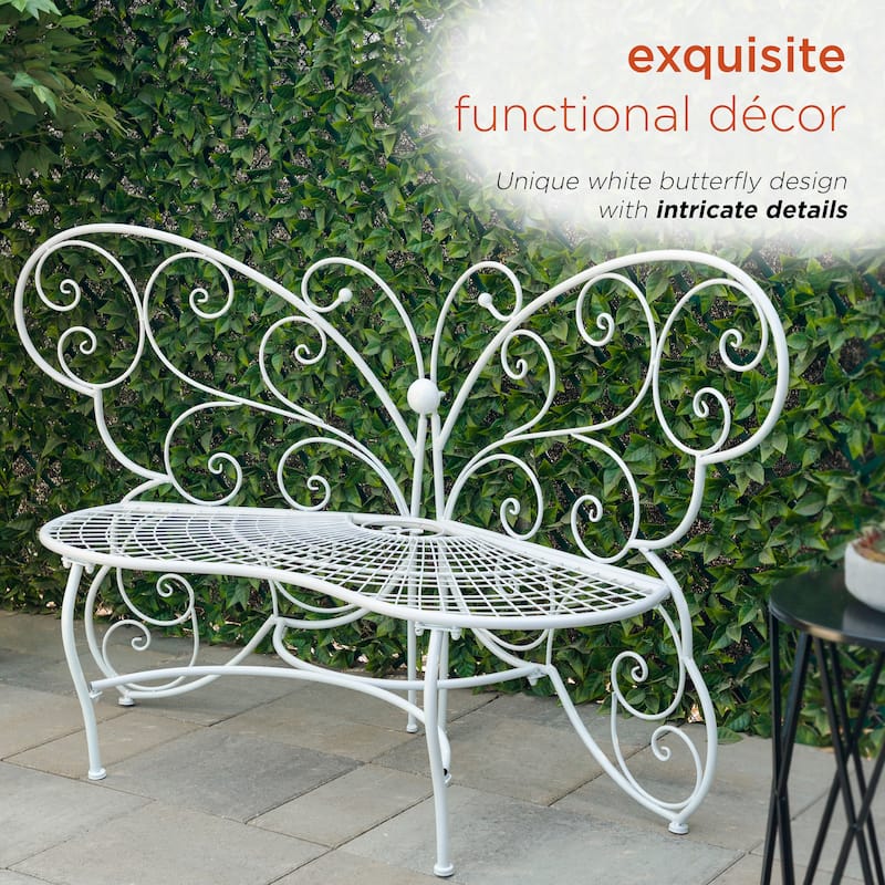 Alpine Corporation 62" x 26" Outdoor 2 Person Metal Butterfly Shaped Garden Bench