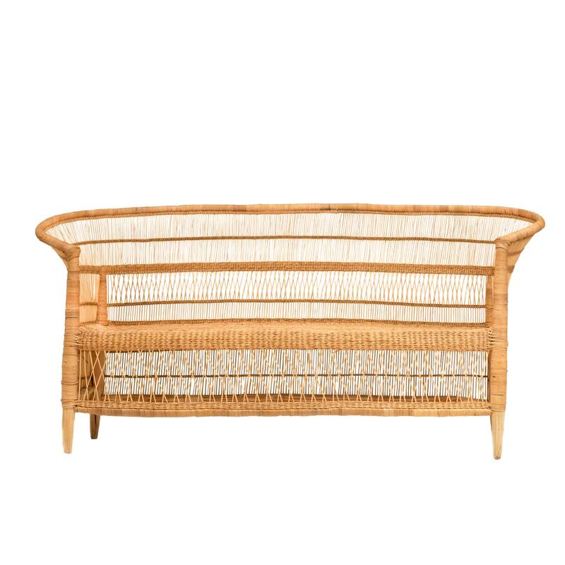 100% Handwoven Natural Rattan 2-Piece Indoor Seating Set with Chair and 3-Seater Settee, Solid Wood Frame, Boho Farmhouse