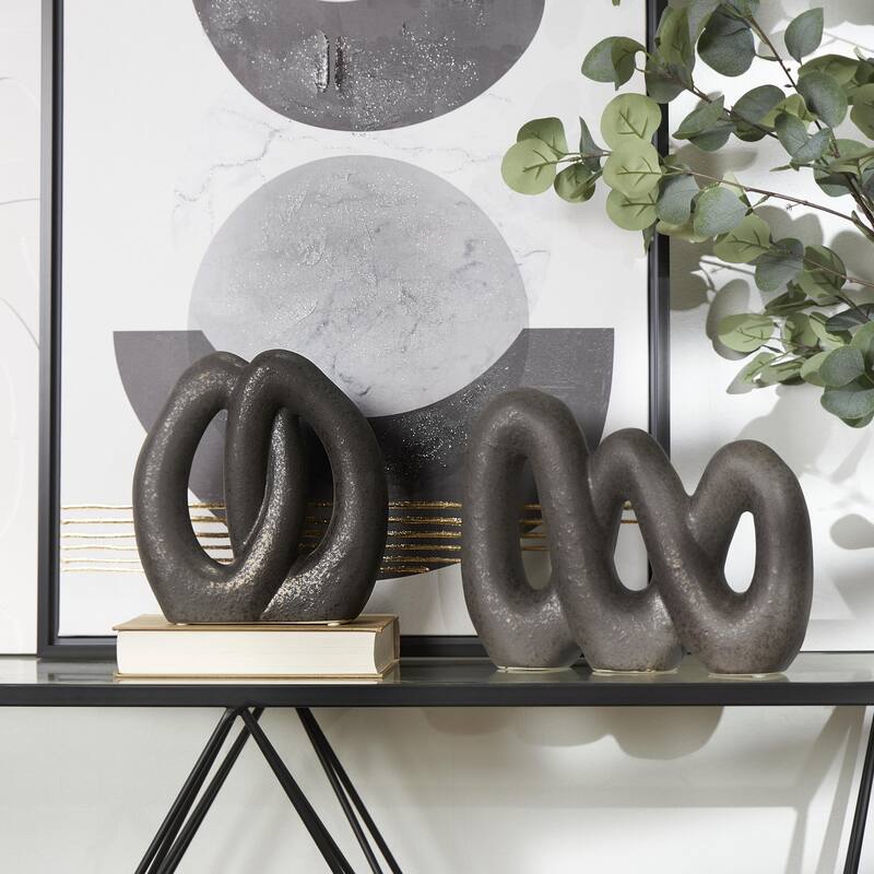 Ceramic Abstract Linked Decorative Sculpture - Set of 2 Black - CosmoLiving by Cosmopolitan