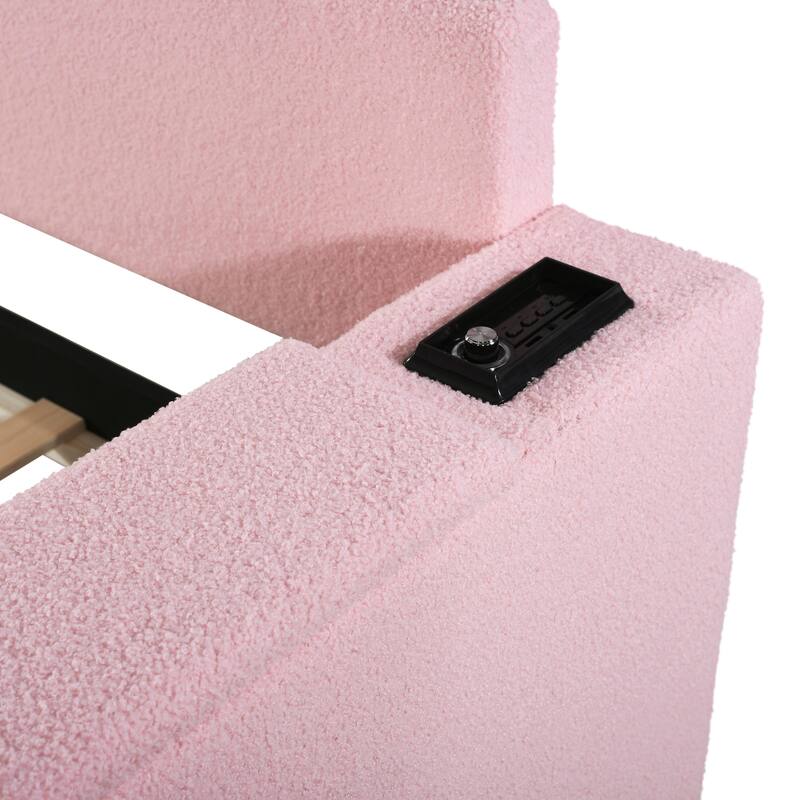 Teddy Fleece Daybed Leisure Upholstered Daybed Frame with Storage Armrest and Integrated Bluetooth Audio System and Trundle